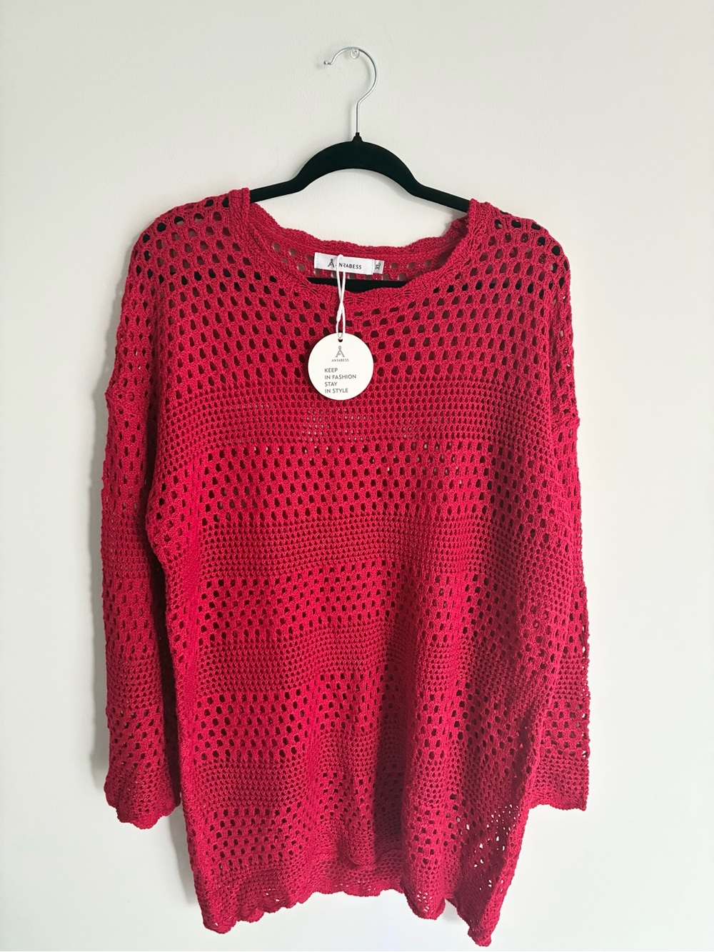 Red Crochet Swim Coverup Sweater